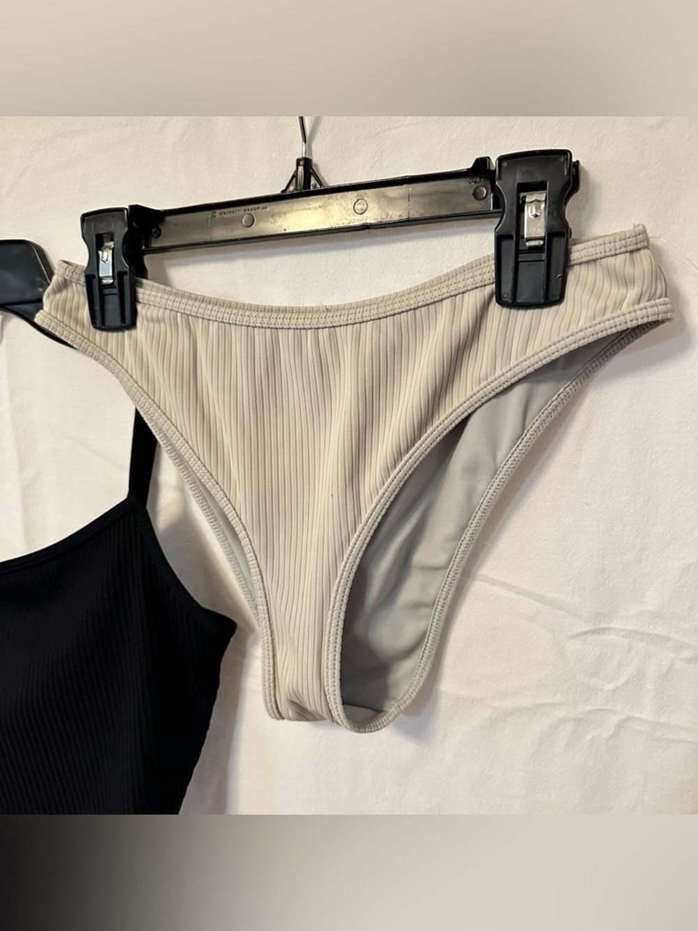 PacSun Black Ribbed Bikini Top with Bone Color Ribbed Bikini Bottom - Picture 4 of 12